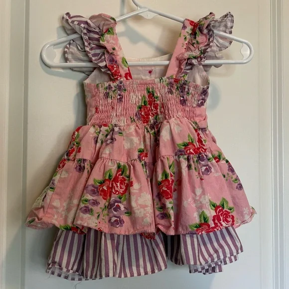 Olive Mae Floral Pink Cotton Dress with Ruffle Sleeves - Picture 3 of 6